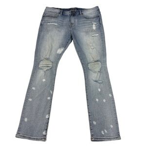 Cult of Individuality Punk Super Skinny Men Light Wash Jean Sz 40x32 Drip Ripped